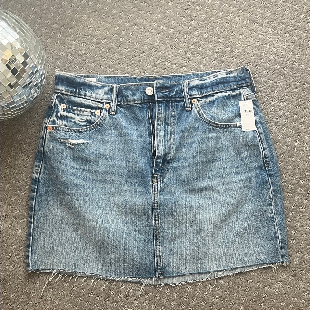 GAP Blue Denim Mini Skirt with Frayed Hem